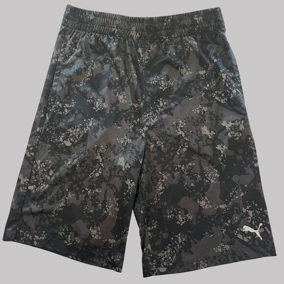 Puma Shorts Boys Large‎ Black Spotted Paint All Over Print Drawstring Pockets - Picture 1 of 9